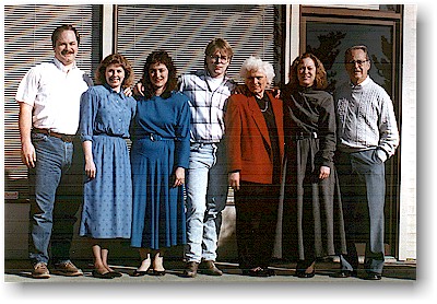 Left to Right: Kurt & Claudia Evers, Jan Evers, Matt Evers, GeorgeAnn Evers, Julie Evers, Gene Evers in 1990 in front of our old location.